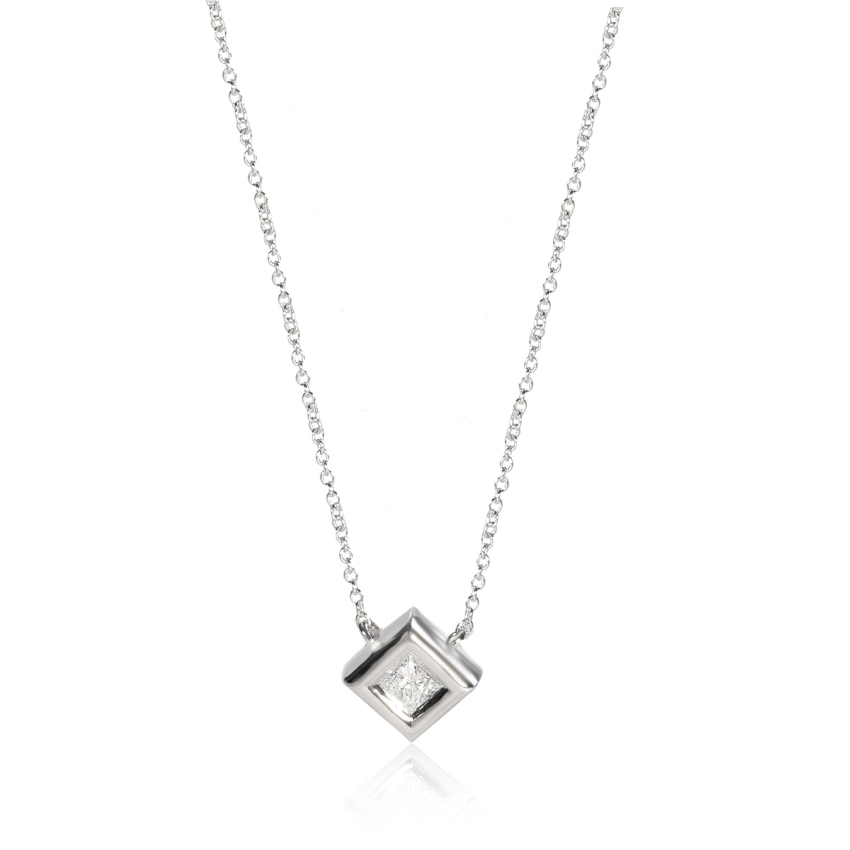 14K White Gold Bezel Set Princess Cut Solitaire Necklace GIA H VVS1 0.28 ctw