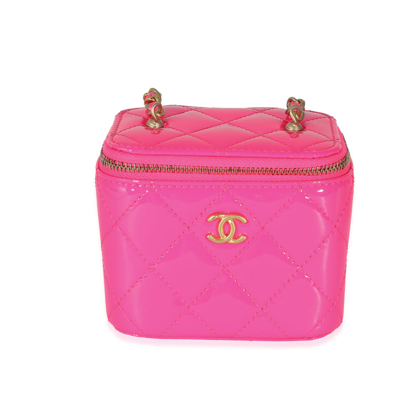 Neon Pink Quilted Patent Pearl Crush Mini Vanity Case