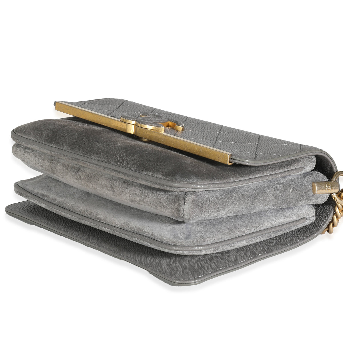 Grey Quilted Caviar Suede Coco Flap Bag
