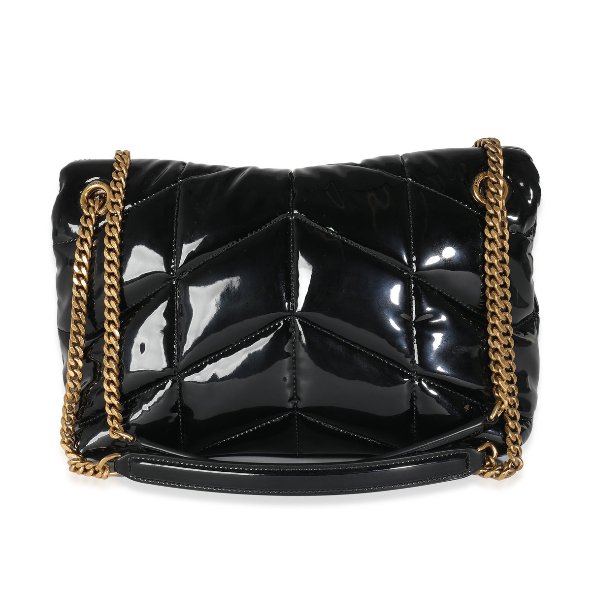 Black Quilted Patent Small Lou Puffer Chain Bag