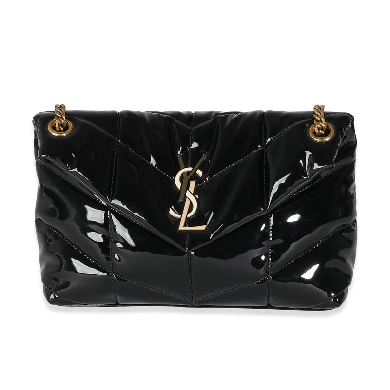 Saint Laurent Black Quilted Patent Small Lou Puffer Chain Bag
