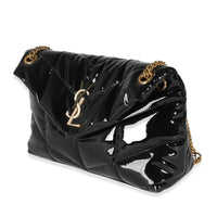 Black Quilted Patent Small Lou Puffer Chain Bag