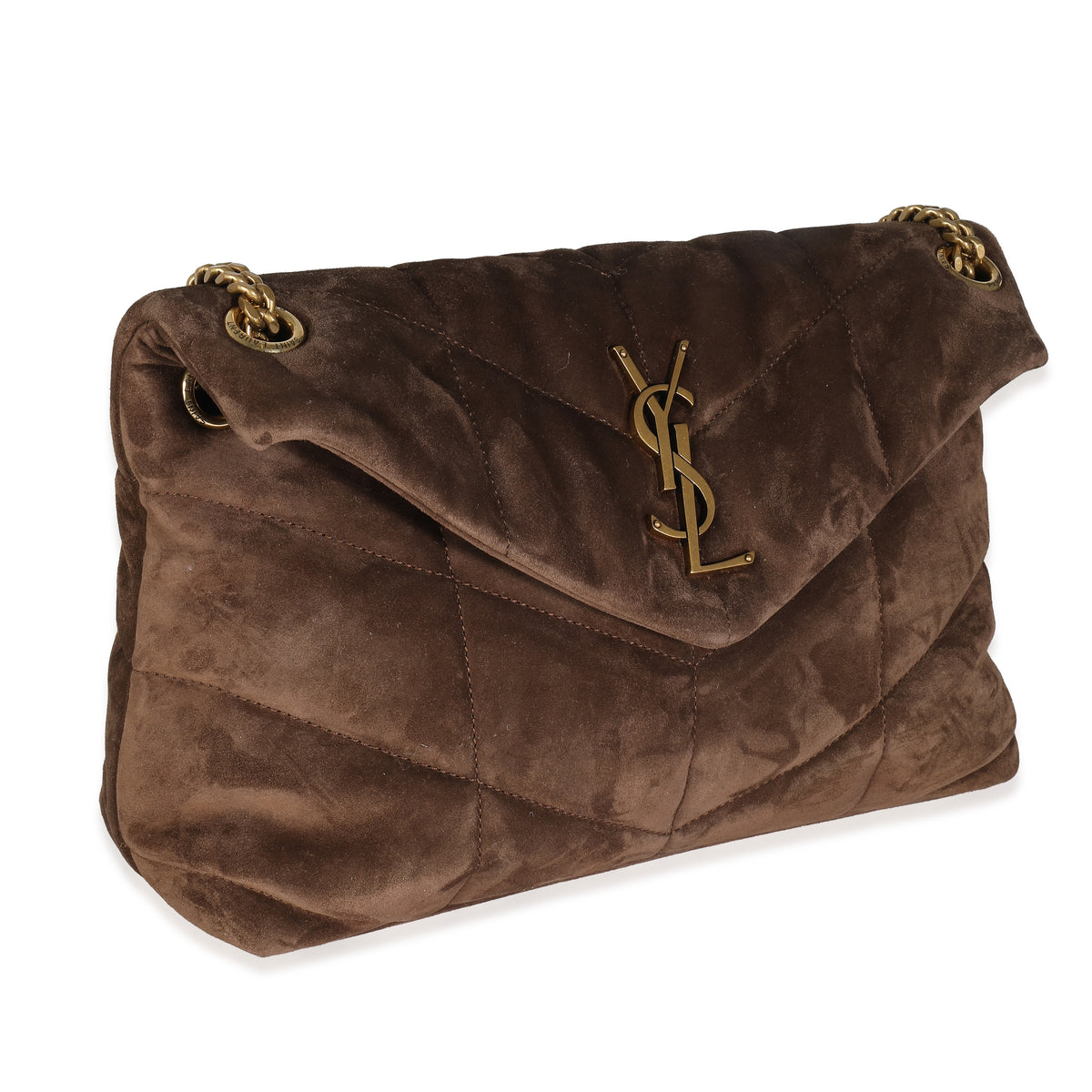 Brown Quilted Suede Small Puffer Bag