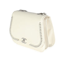White Calfskin Small Braided Chain Chic Flap Bag