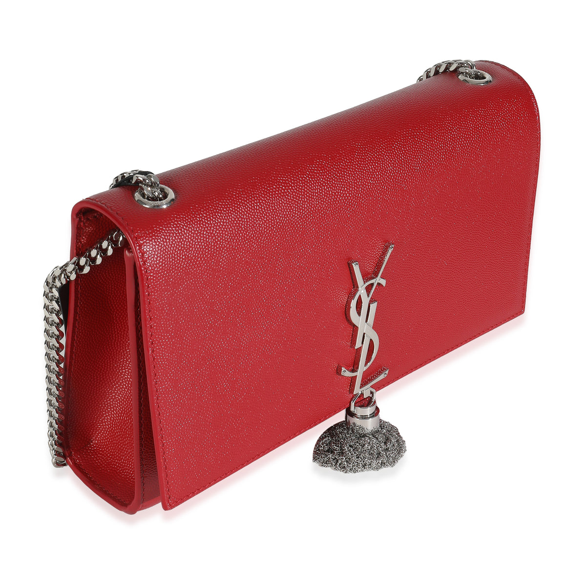 Saint Laurent Red Grain De Poudre Medium Kate Tassel Satchel Handbag pv