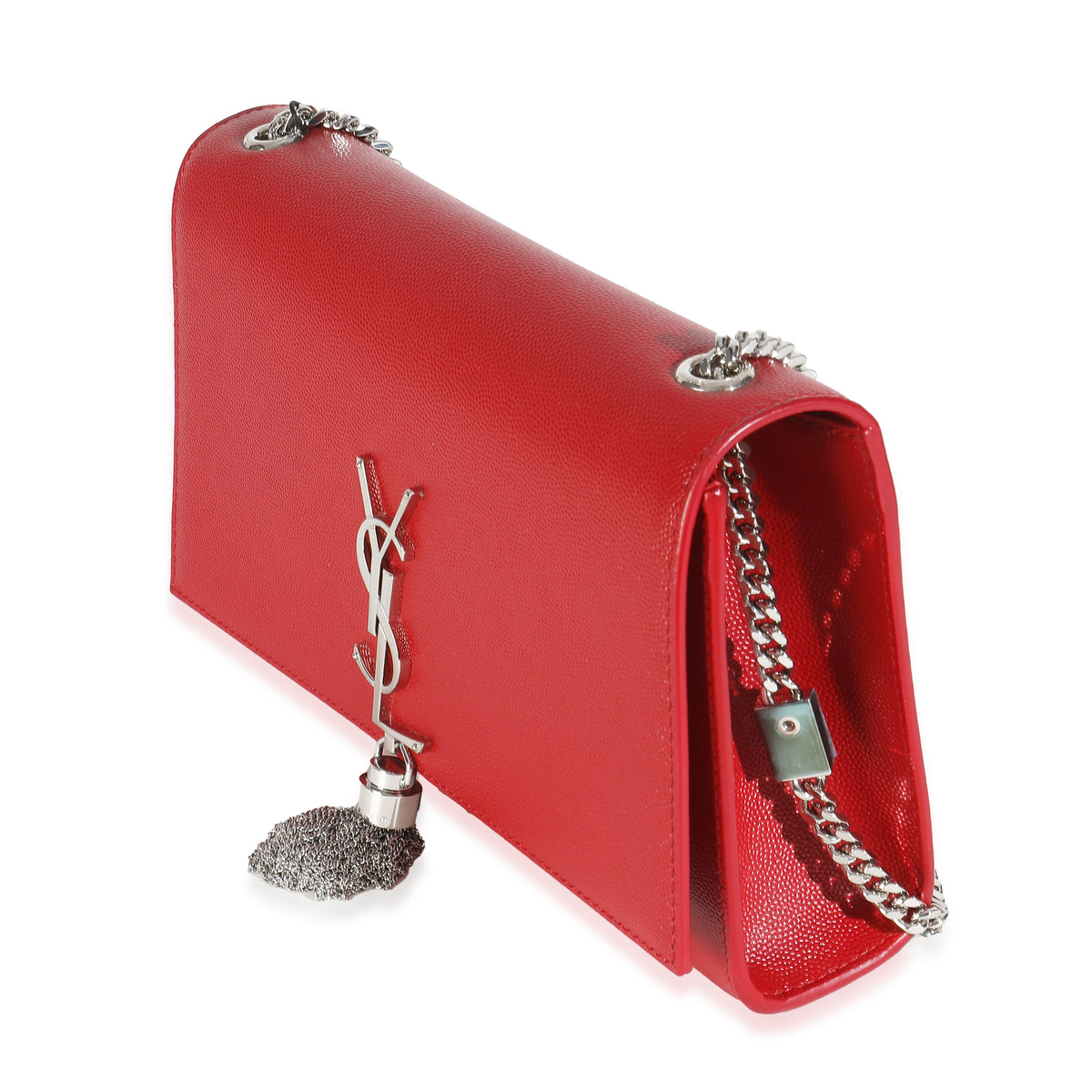 Saint Laurent Red Grain De Poudre Medium Kate Tassel Satchel Handbag sv