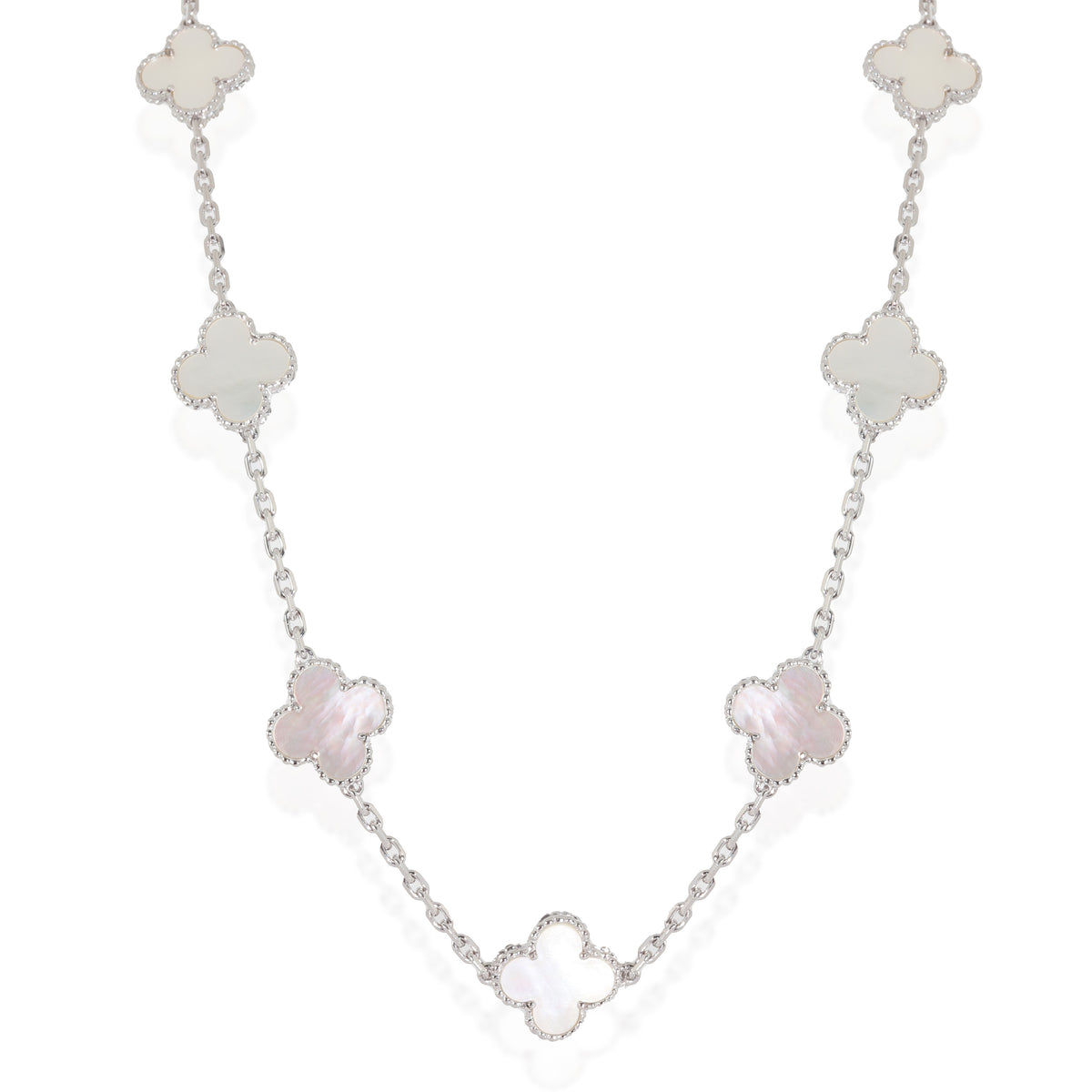 White Gold Mother Of Pearl Vintage Alhambra Necklace