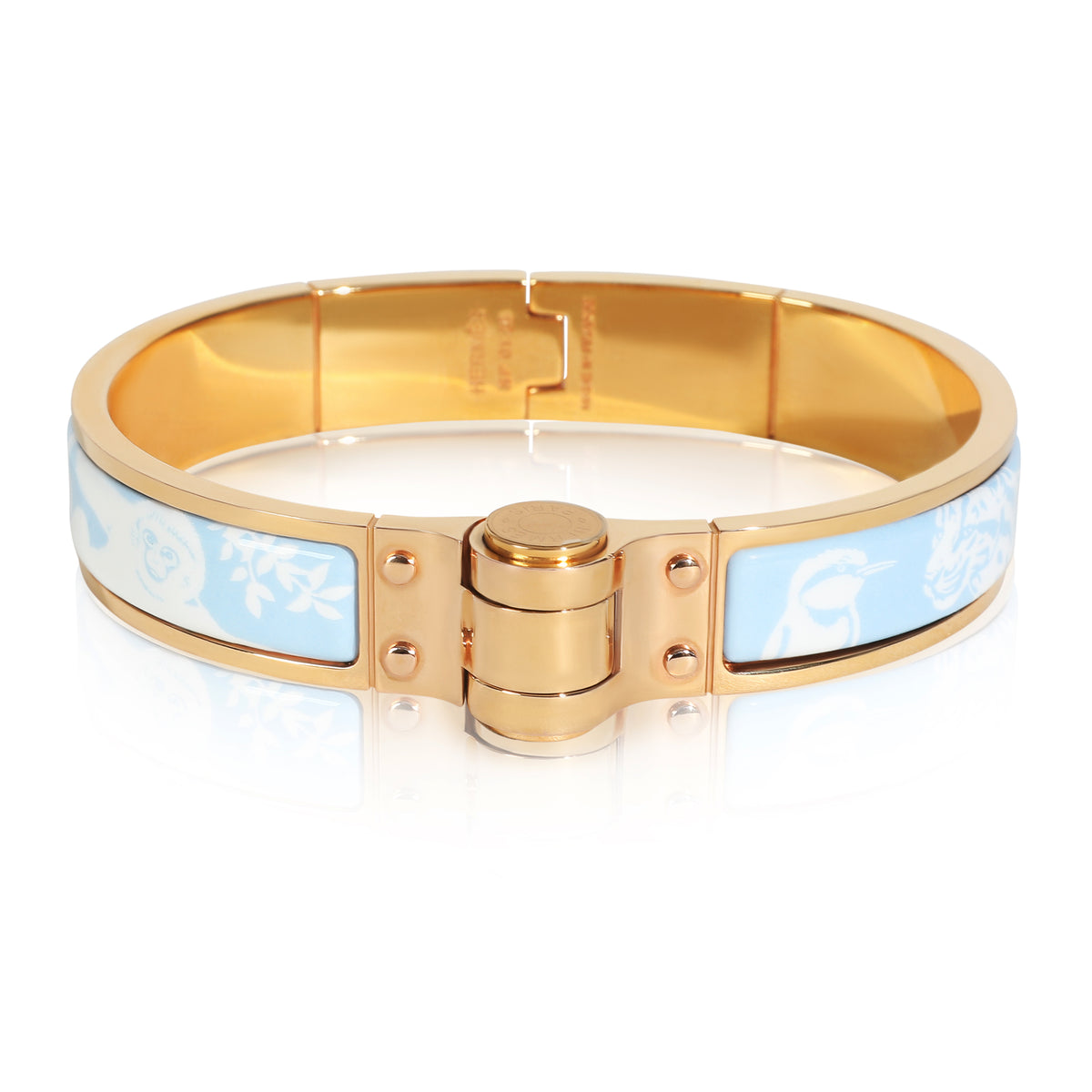 Gold-Plated Tendresse Feline Tattoo Hinged Narrow Enamel Bracelet