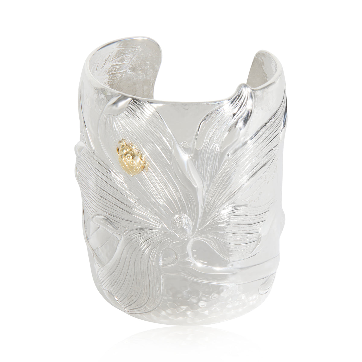 Yellow Gold & Sterling Silver Magnolia Ladybug Cuff Bracelet