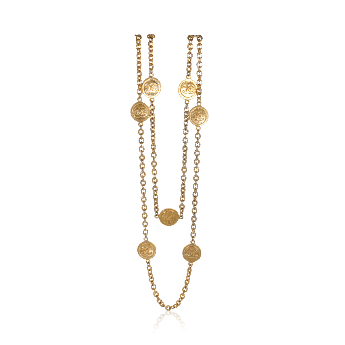Gold-Plated Vintage CC Medallion Station Necklace