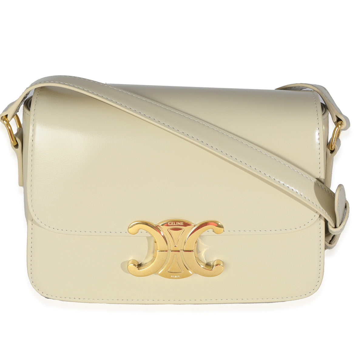 Celine Light Stone Shiny Calfskin Classique Triomphe Bag Handbag fv