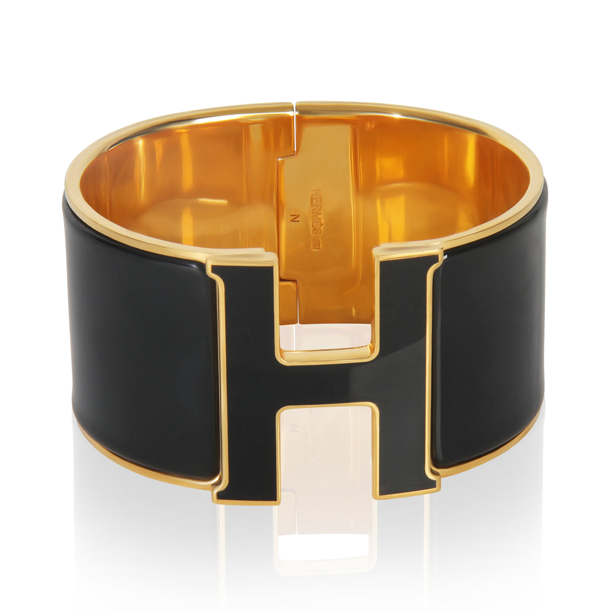 Gold-Plated XL Clic H In Noir Bracelet