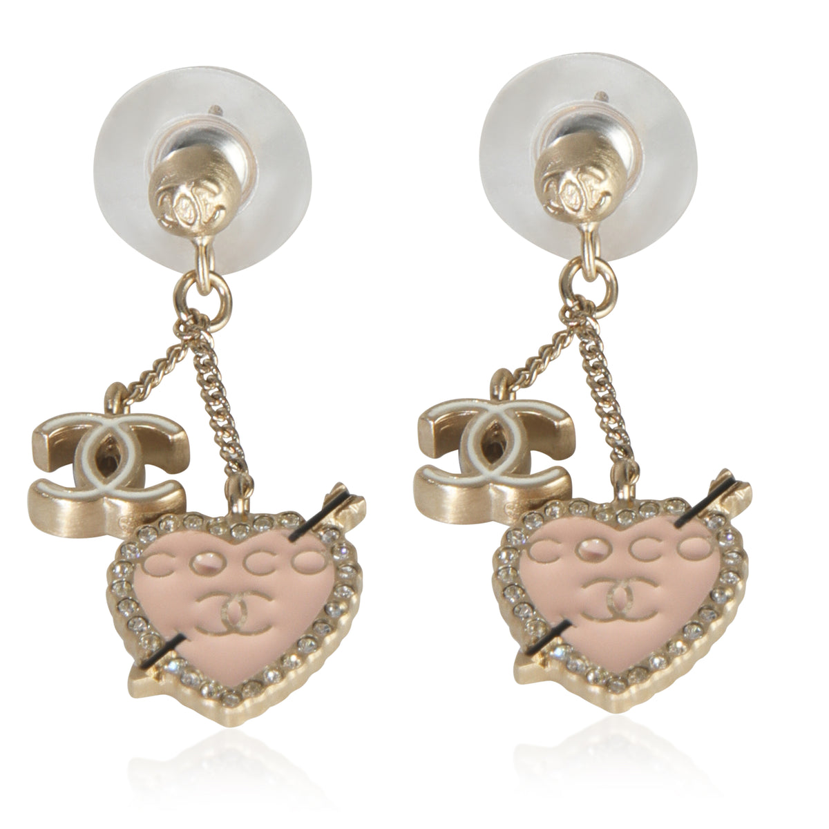 Gold-Plated 2010 Pink Heart CC Earrings