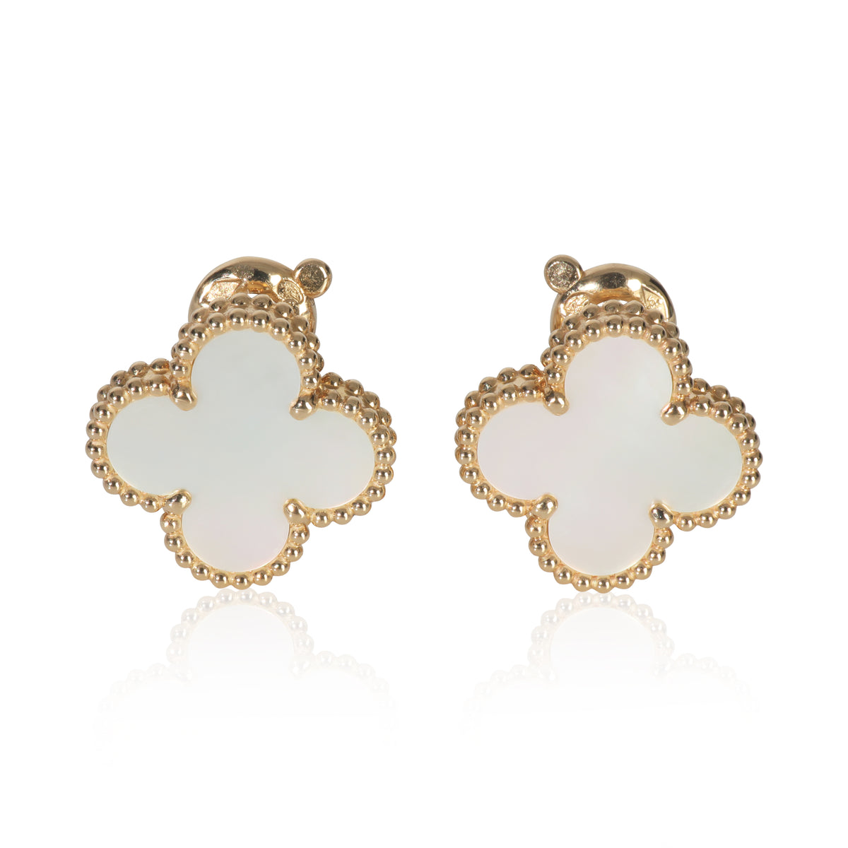 Yellow Gold Mother Of Pearl Vintage Alhambra Earrings