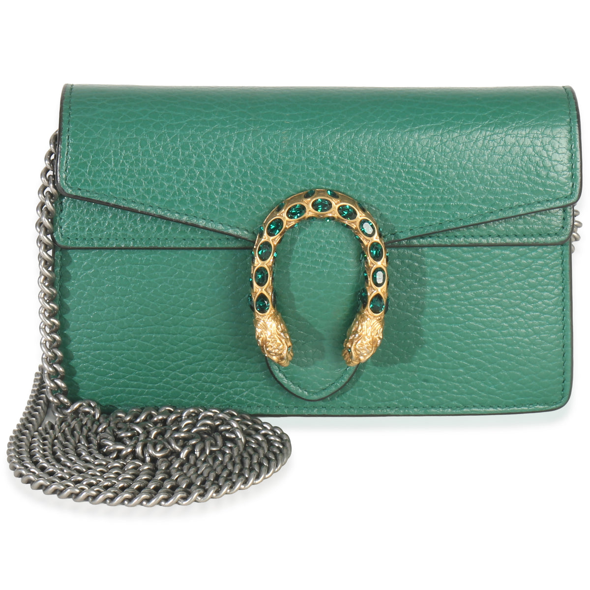 Gucci Green Dollar Calfskin Crystal Super Mini Dionysus Handbag fv