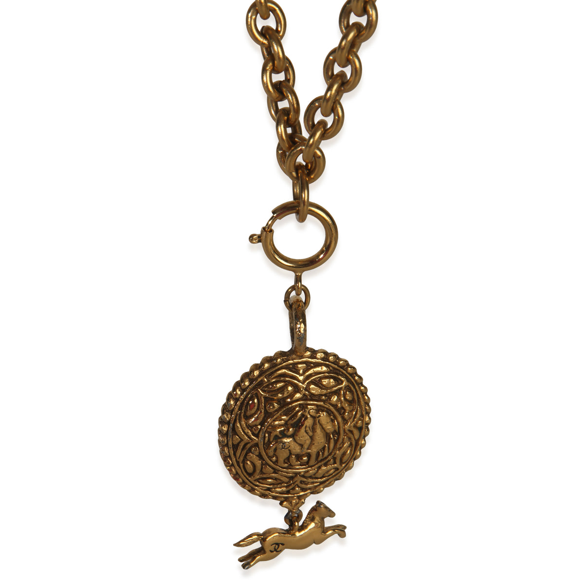 Chanel Gold Plated Vintage Horse Medallion Necklace fv