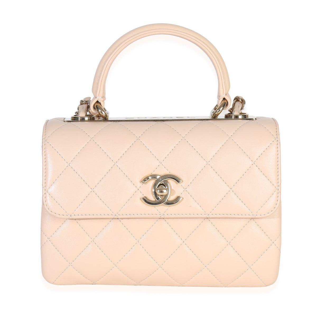 Chanel 25C Beige Quilted Lambskin Small Trendy Flap Bag Handbag fv
