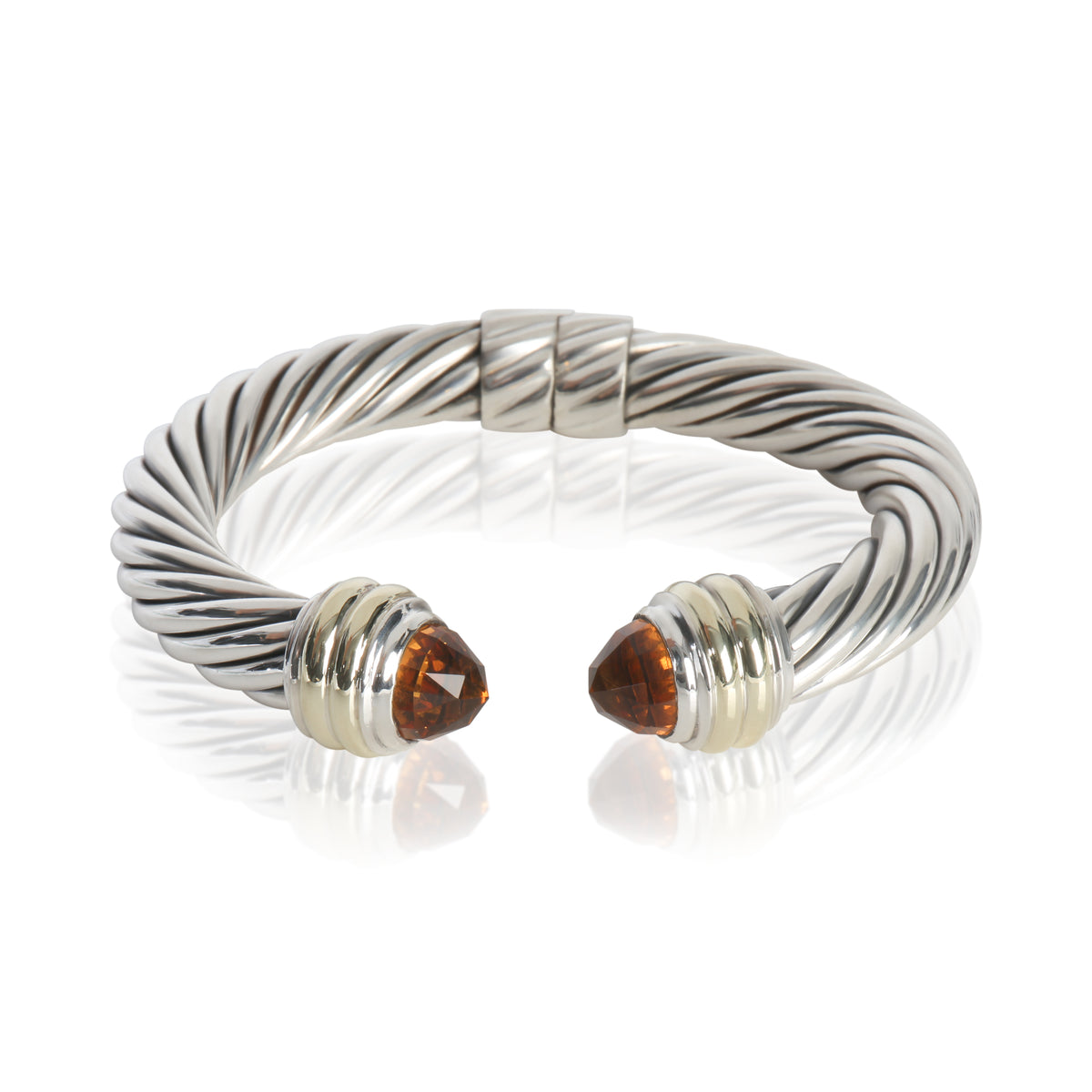Yellow Gold & Sterling Silver Citrine Hinged Cable Bracelet
