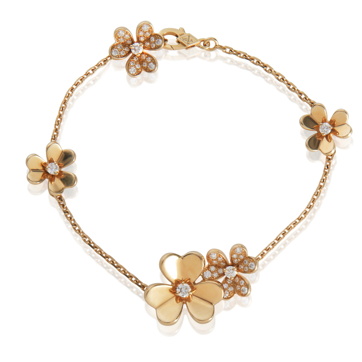 Van Cleef & Arpels Yellow Gold Diamond Frivole 5 Flower Bracelet fv
