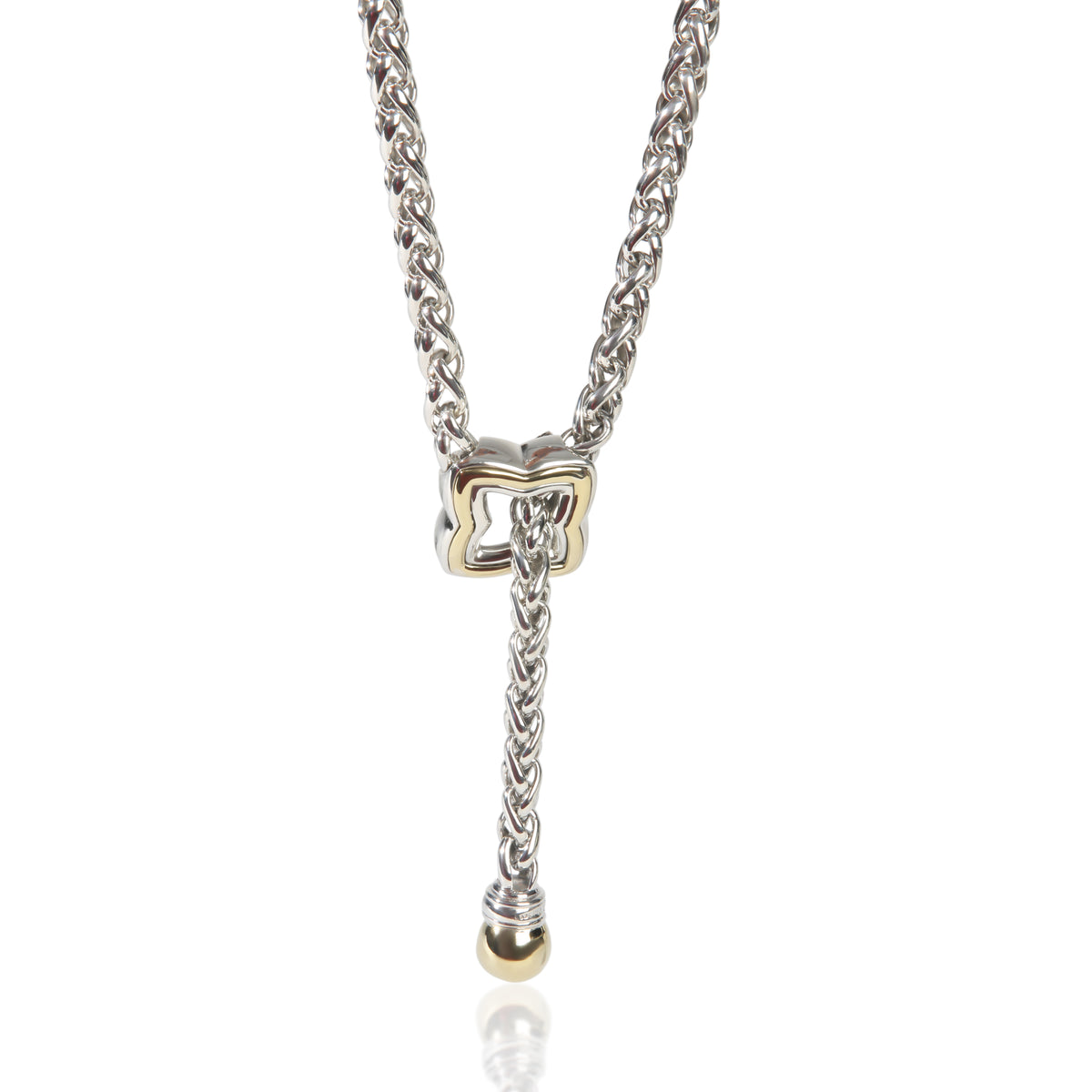 David Yurman Yellow Gold & Sterling Silver Quatrefoil Lariat Necklace fv