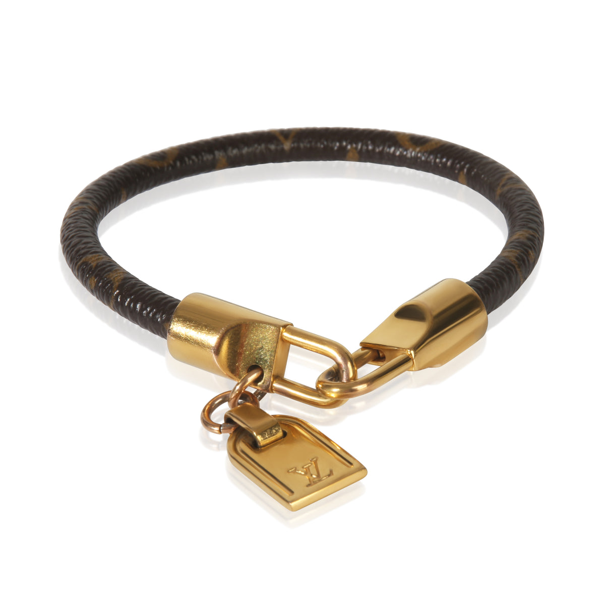 Louis Vuitton Gold Plated Canvas Monogram Luck It Charm Bracelet fv