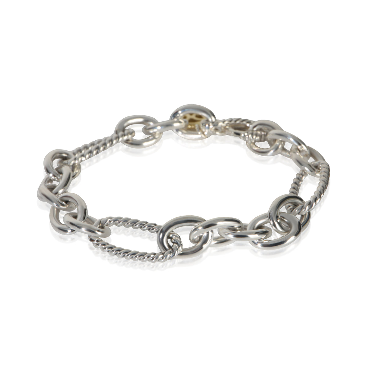 David Yurman Yellow Gold & Sterling Silver Figaro Link Bracelet fv