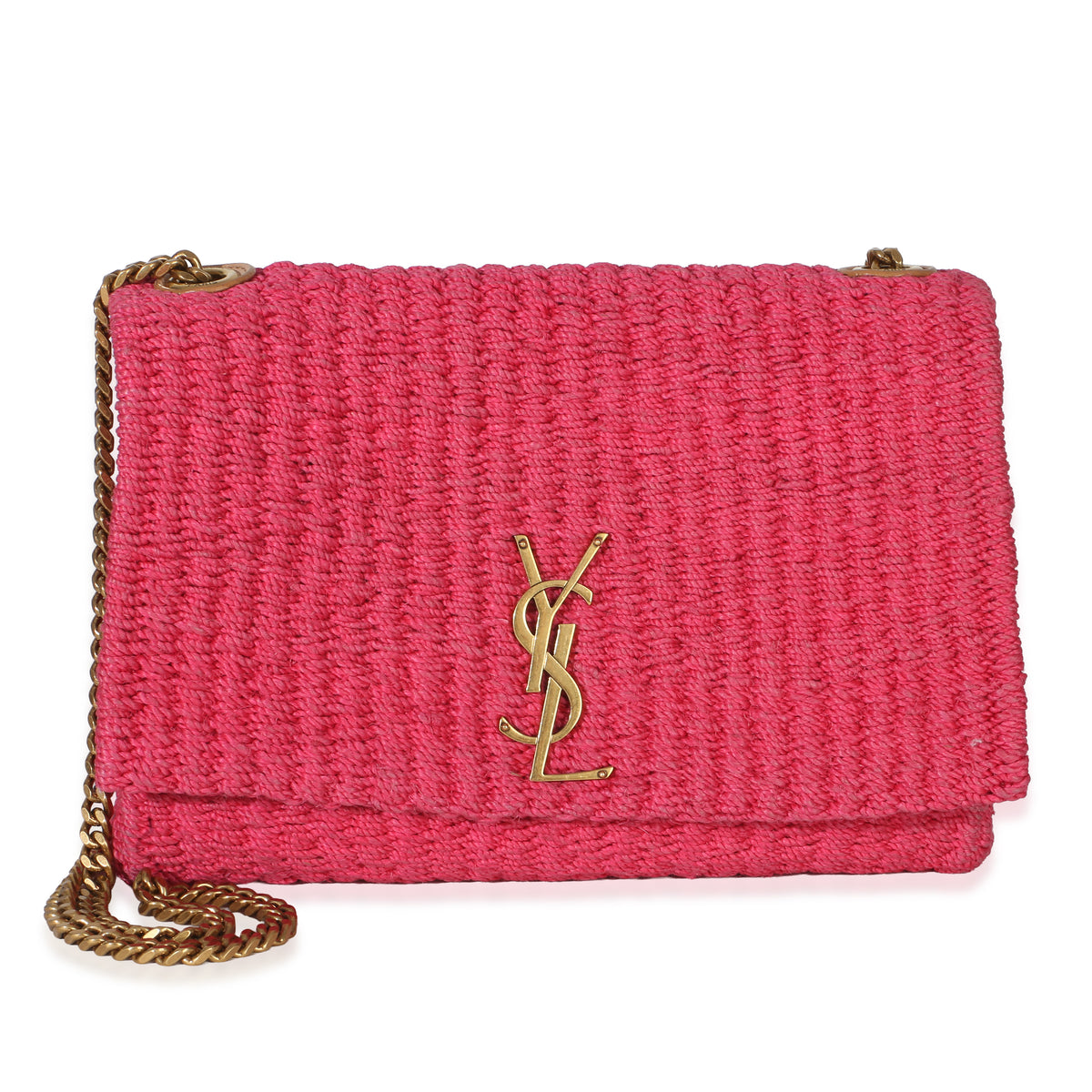 Saint Laurent Pink Raffia Medium Kate Chain Bag Handbag fv