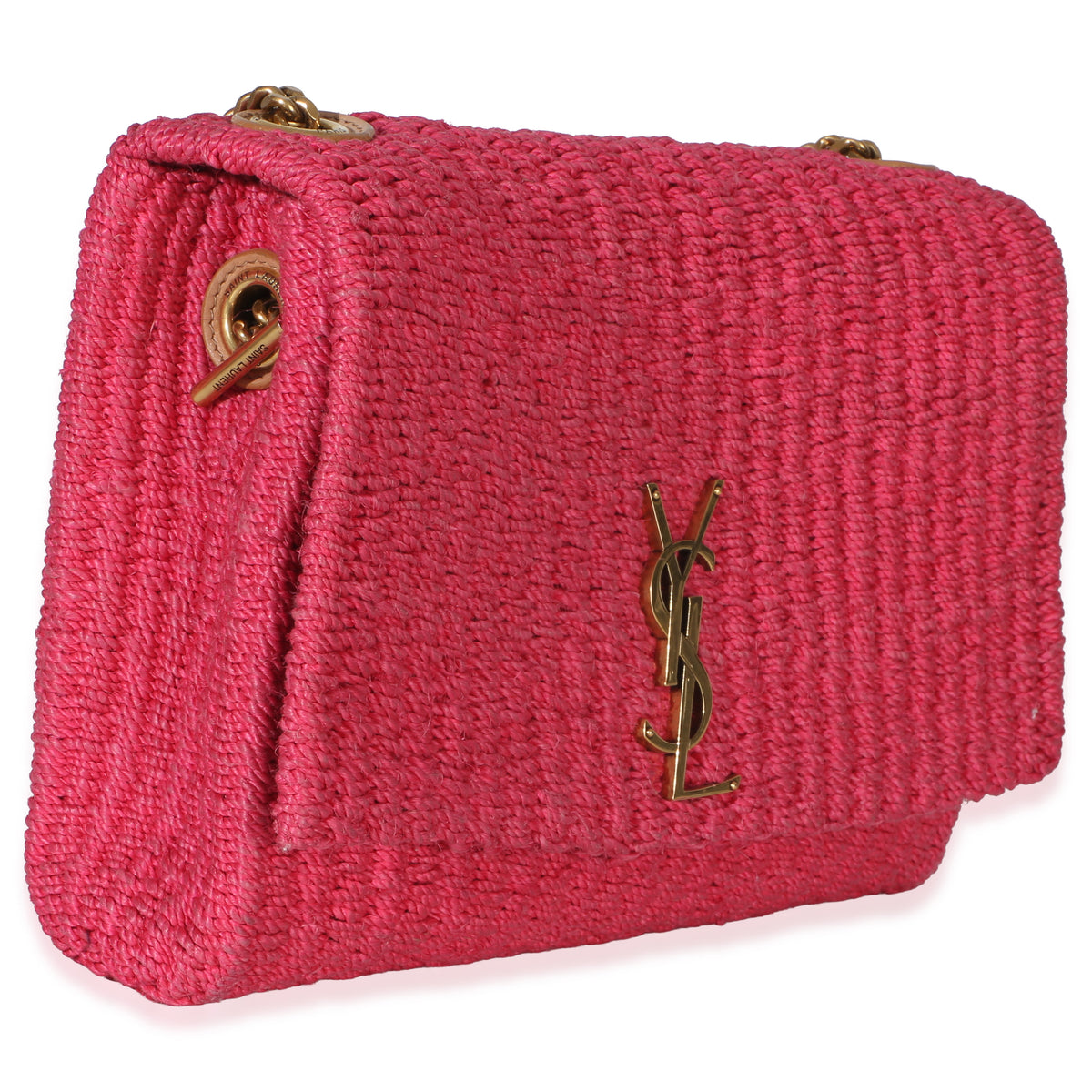 Saint Laurent Pink Raffia Medium Kate Chain Bag Handbag pv