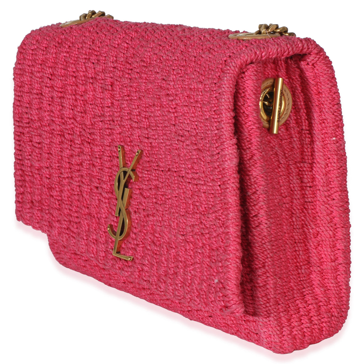 Saint Laurent Pink Raffia Medium Kate Chain Bag Handbag sv