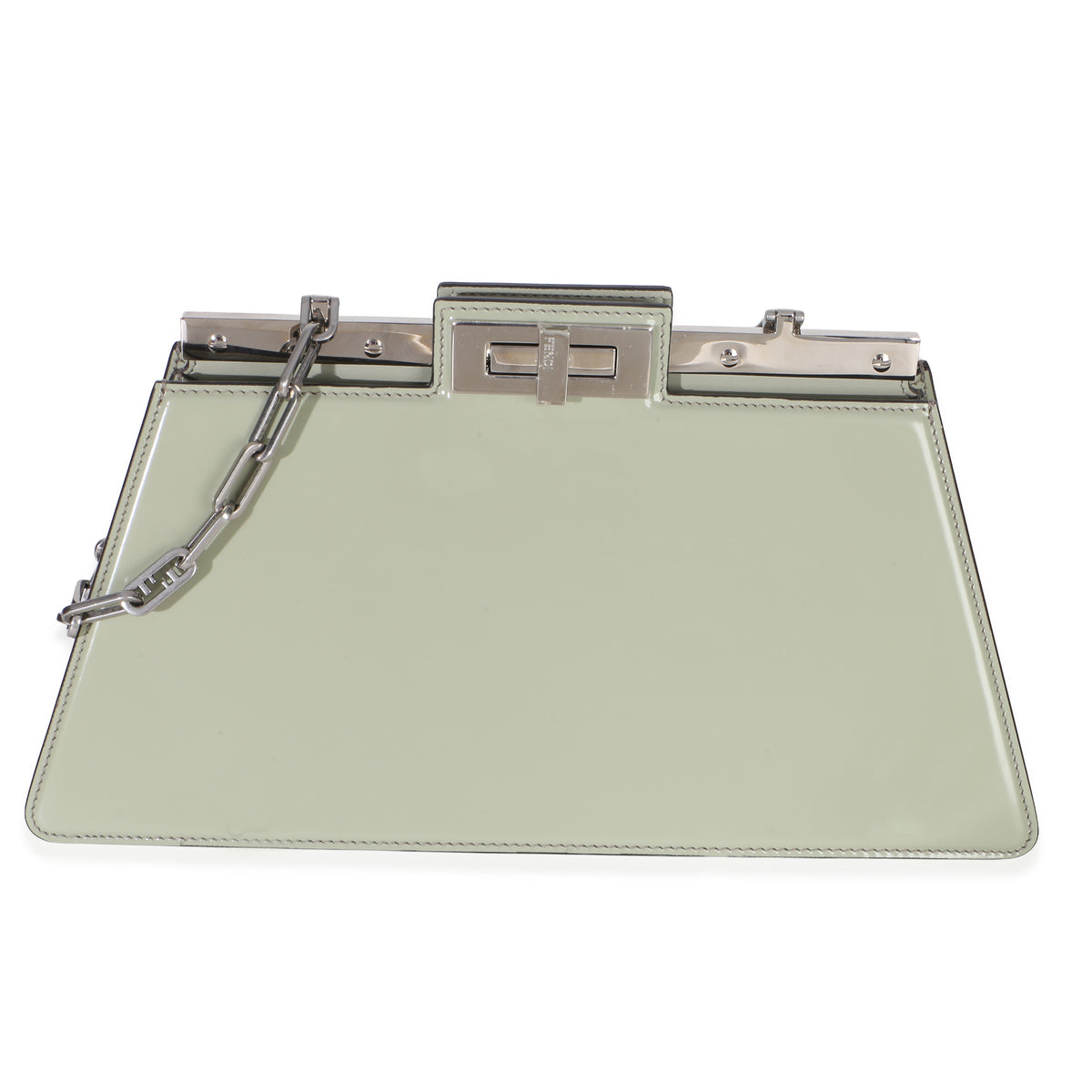 Fendi Sage Patent Medium Peekaboo Cut Chain Shoulder Bag Handbag fv