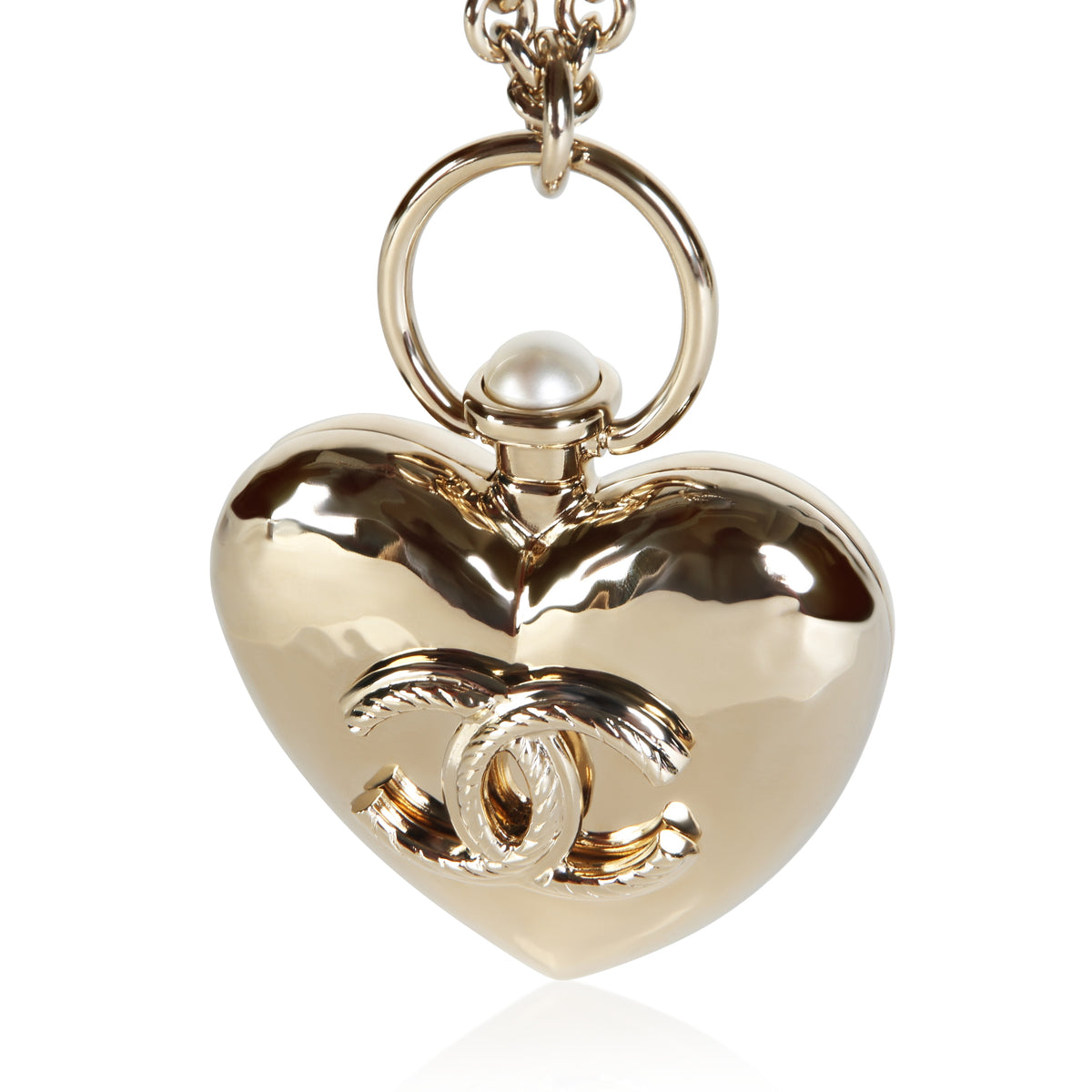 Chanel Gold Plated 2022 Heart CC Locket Pendant fv