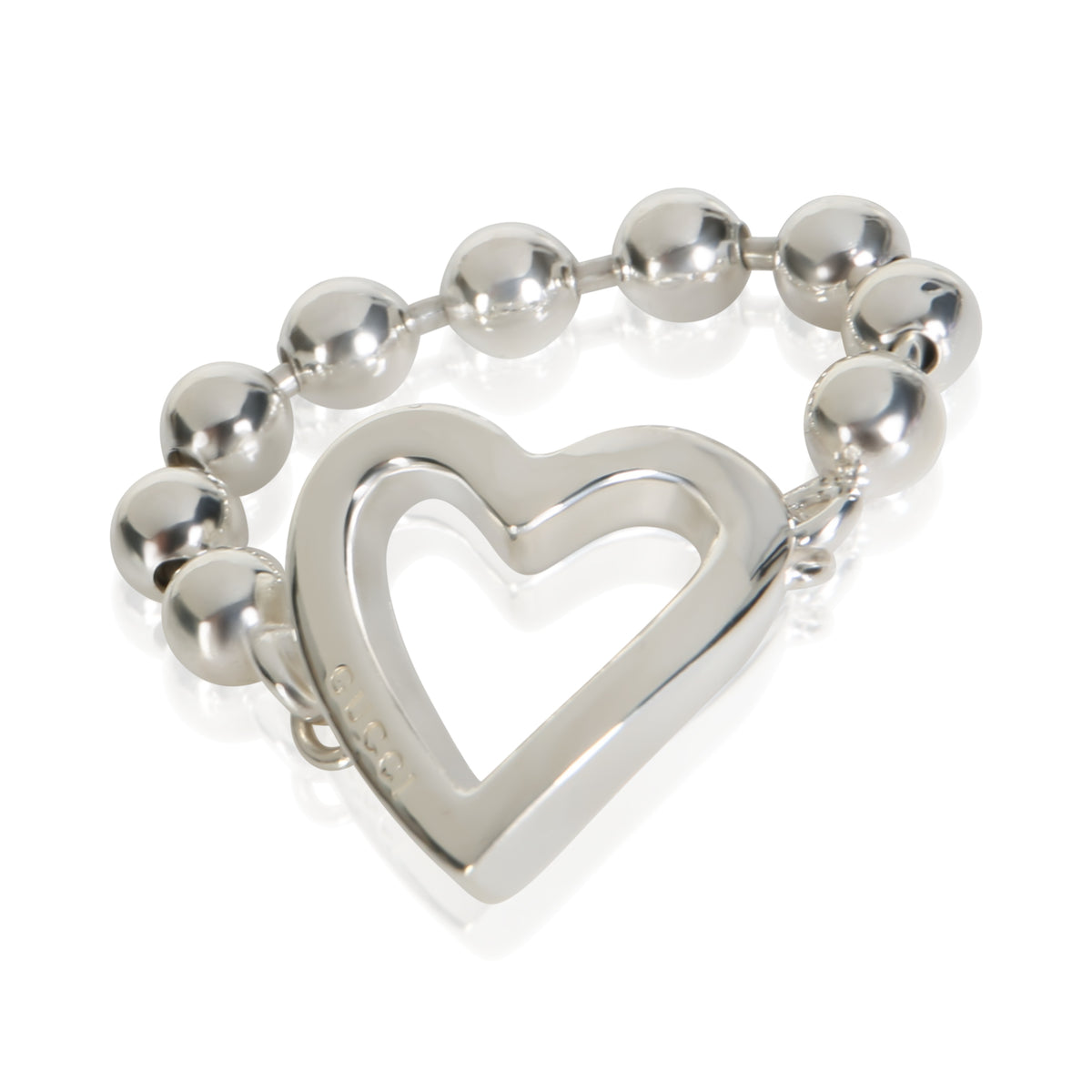 Gucci Sterling Silver Bead Heart Ring fv