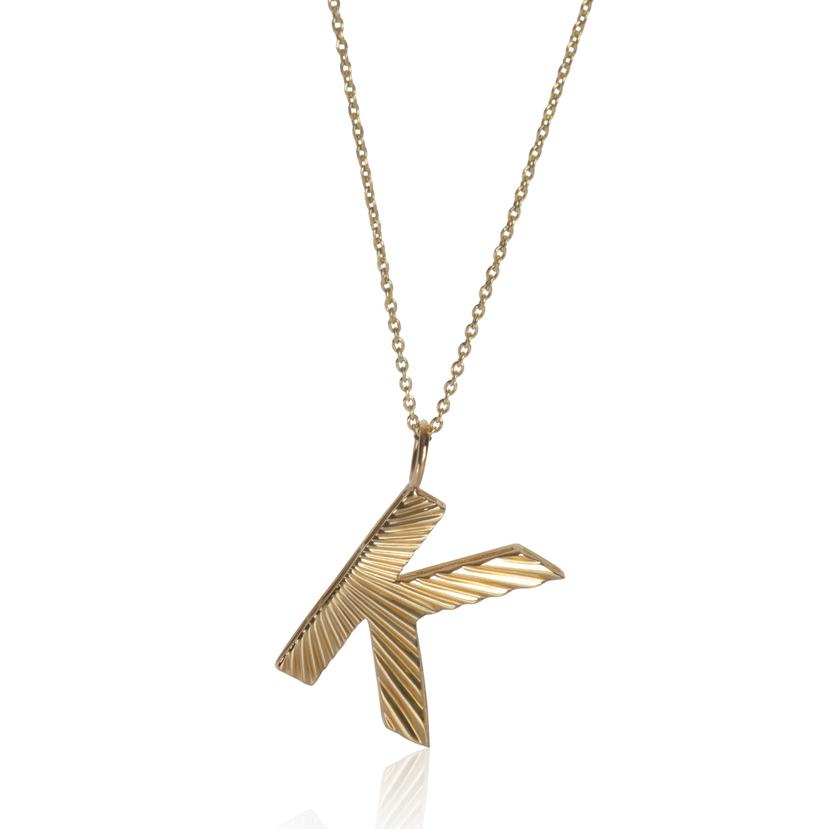 myGemma Yellow Gold Sunburst Initial K Pendant fv