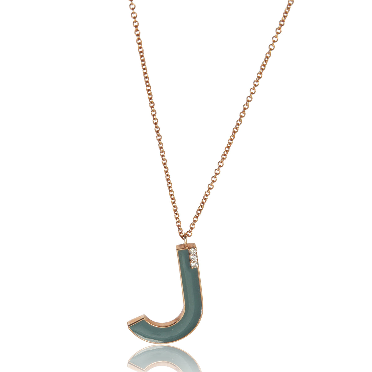 myGemma Rose Gold Diamond Large Blue Enamel Initial J Pendant fv
