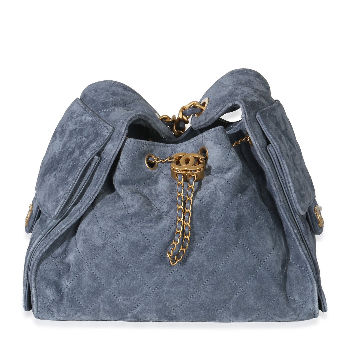 Chanel Blue Quilted Suede Small 25 Hobo Handbag fv