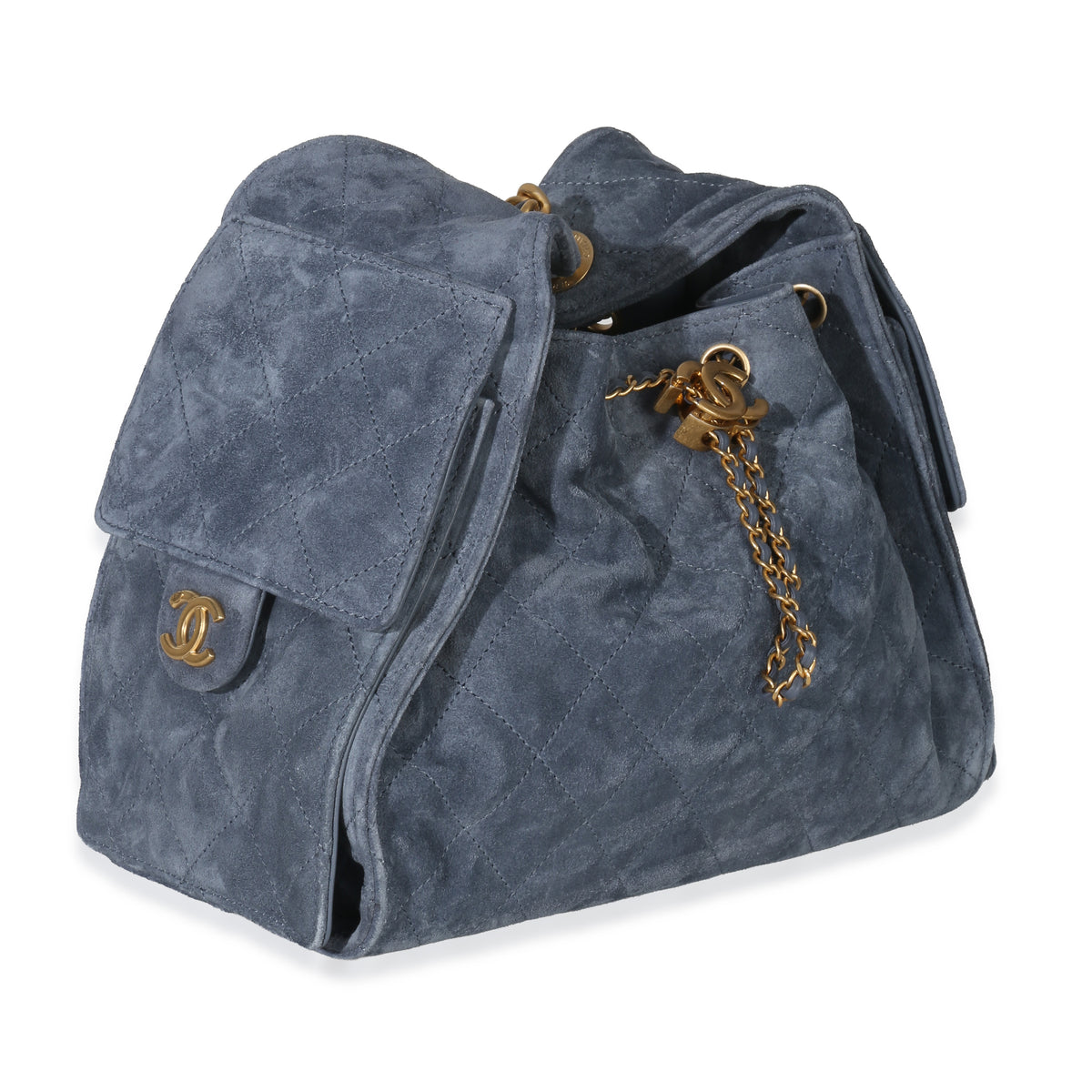 Chanel Blue Quilted Suede Small 25 Hobo Handbag pv