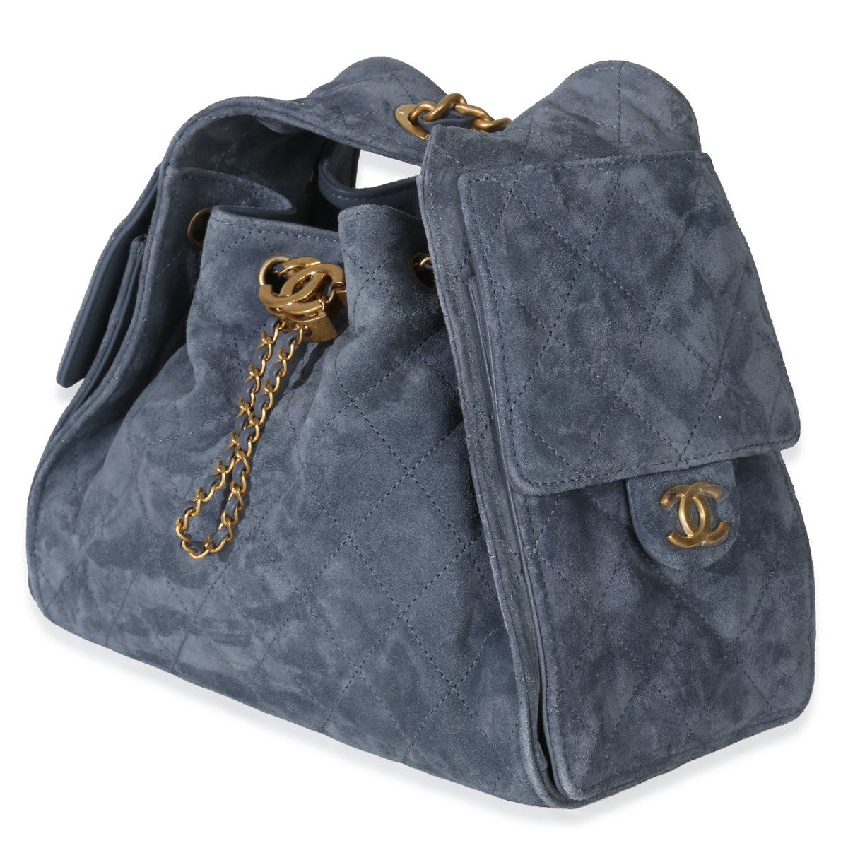 Chanel Blue Quilted Suede Small 25 Hobo Handbag sv