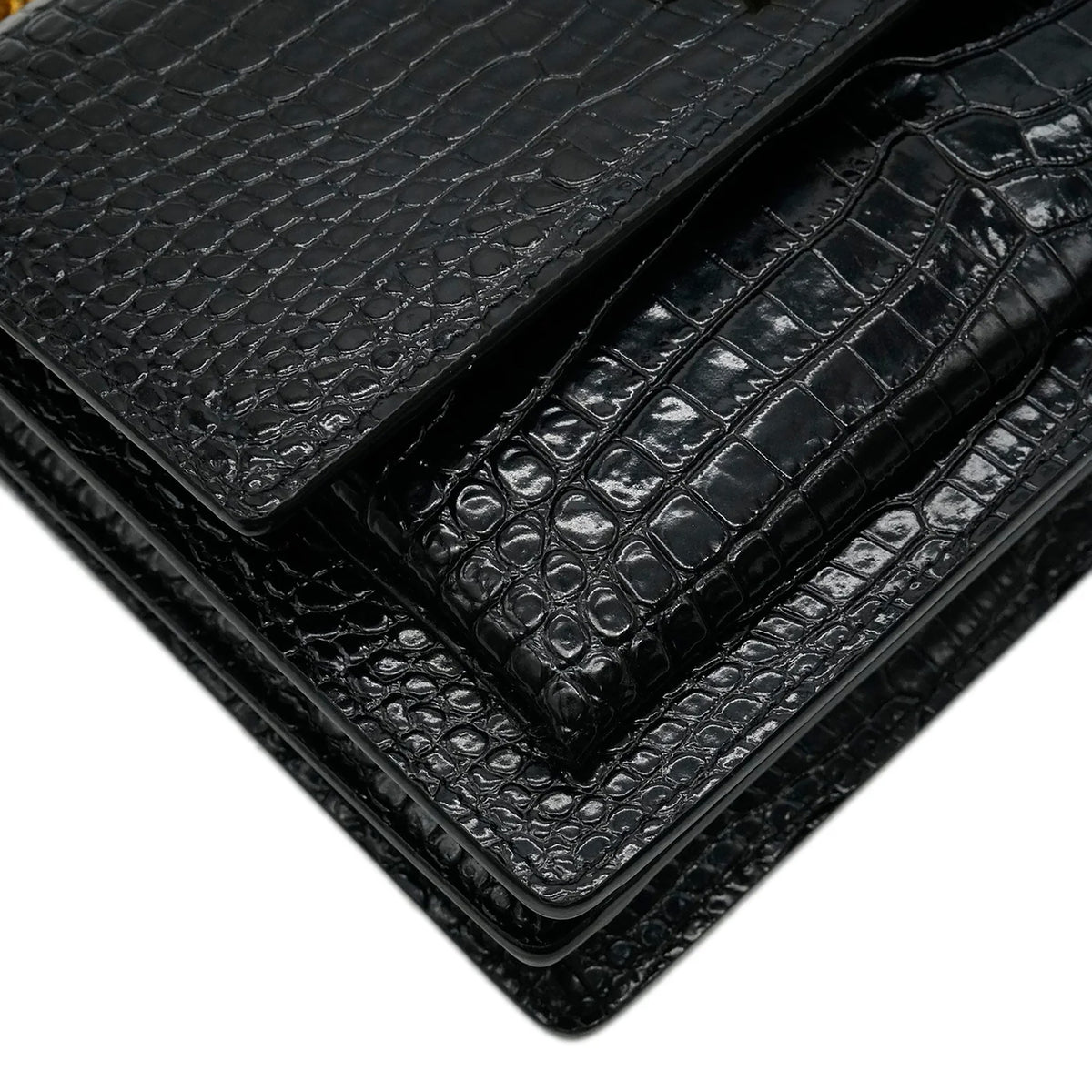 Black Croc-Embossed Patent Leather Medium Sunset Chain