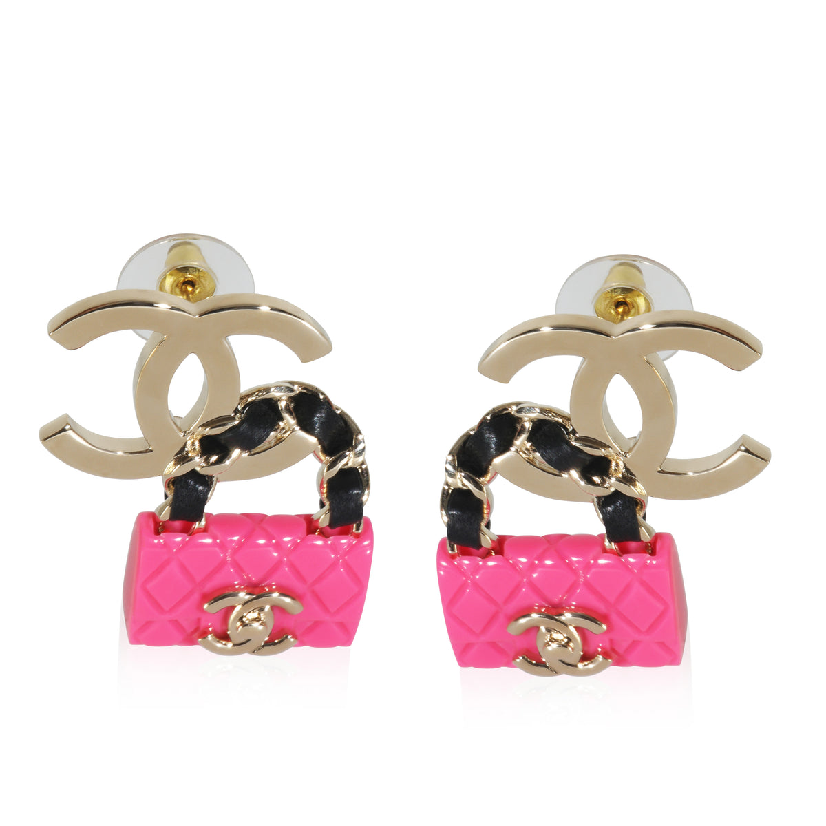 Gold-Plated 2023 Pink Resin Purse & CC Earrings