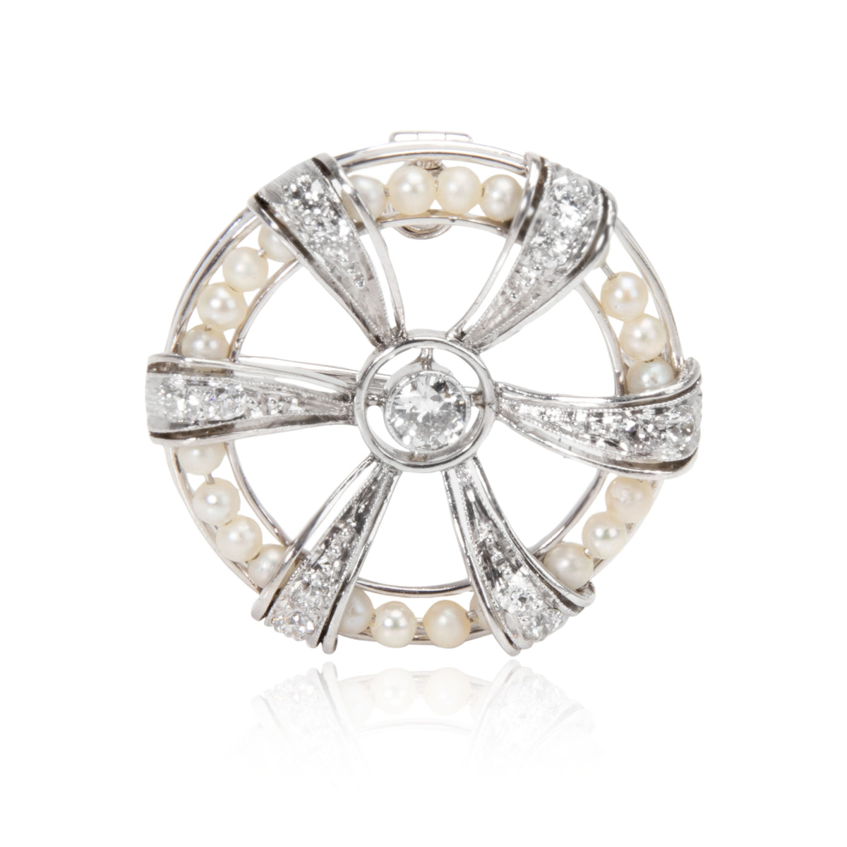 Vintage Diamond & Seed Pearl Brooch in Platinum 0.75 CTW