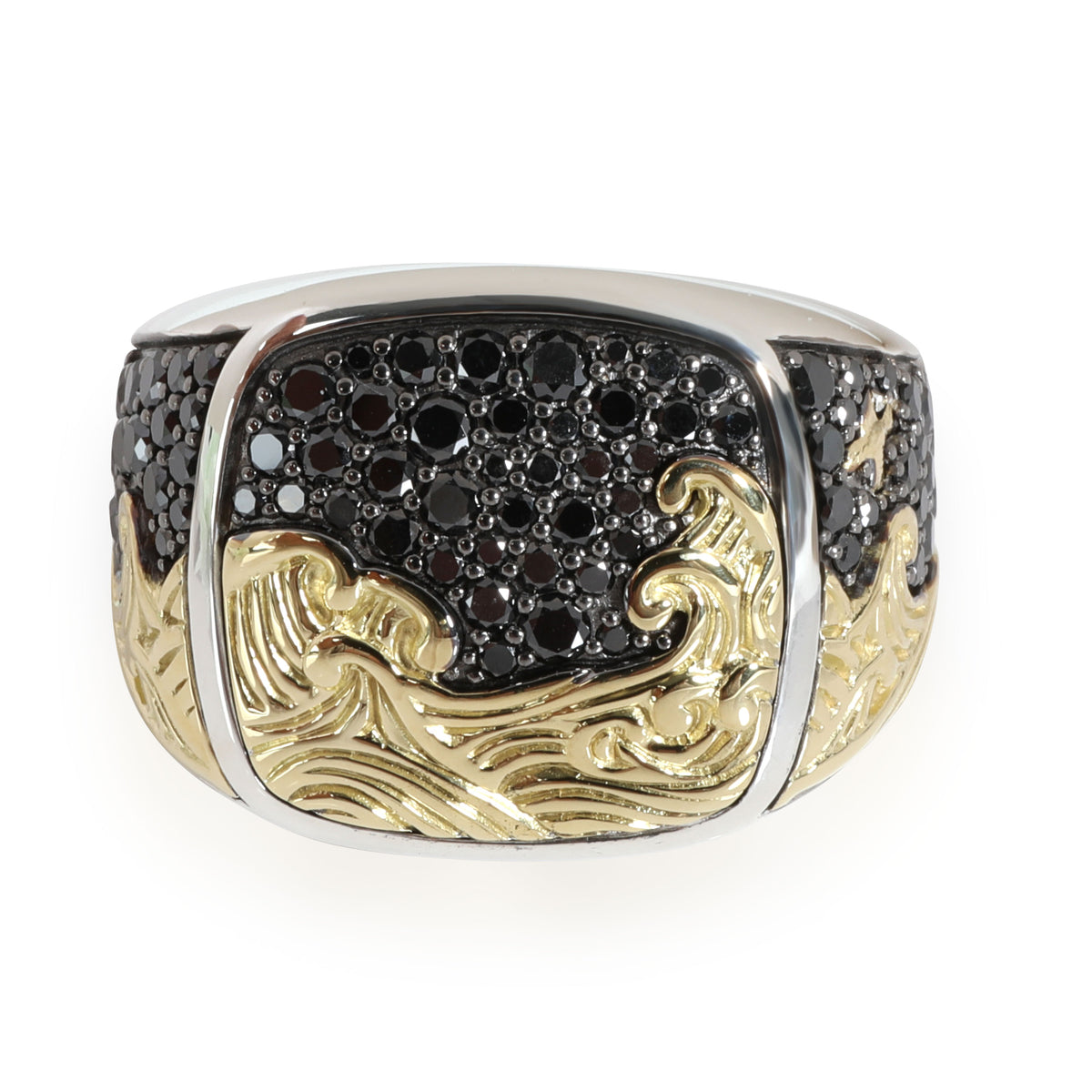 David Yurman Waves Black Diamond Ring in 18K Yellow Gold/Sterling Silver 1.67