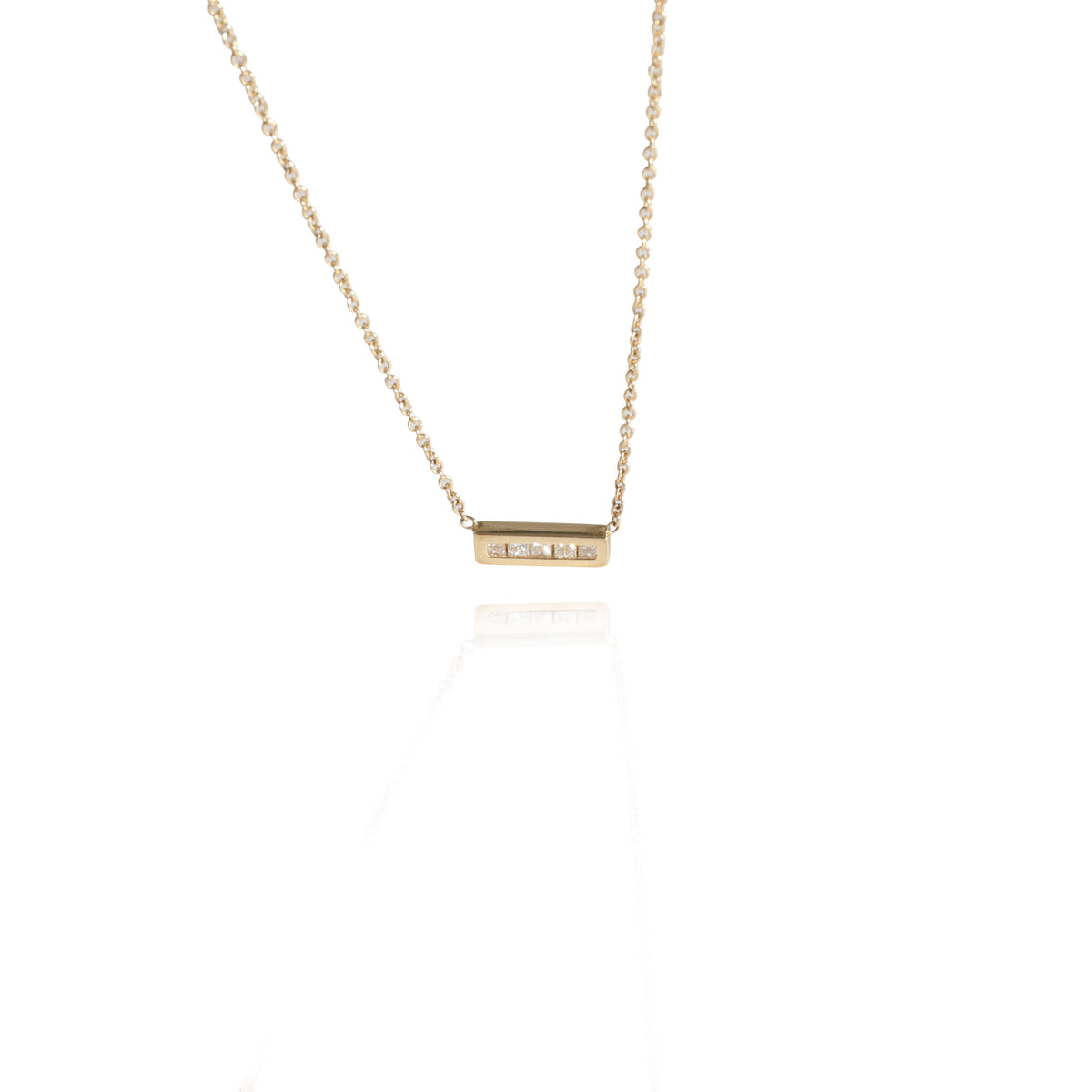 14K Yellow Gold My Story 5 Princess Cut Diamond Bar Pendant, .15 Ctw