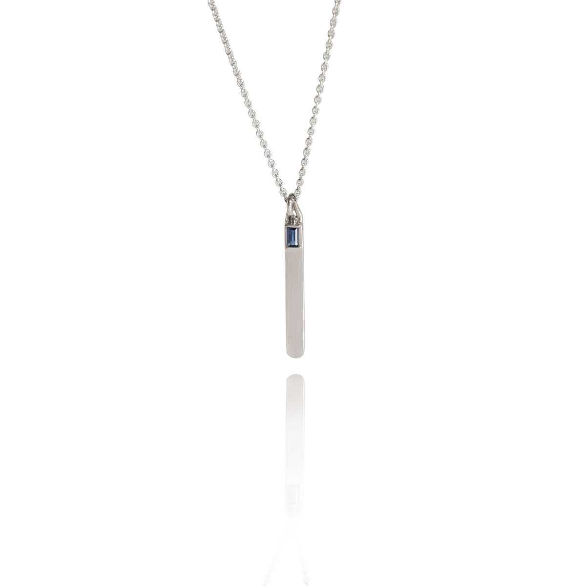 14K White Gold My Story Vertical Bar Pendant With 1 Sapphire, .15 Ct.