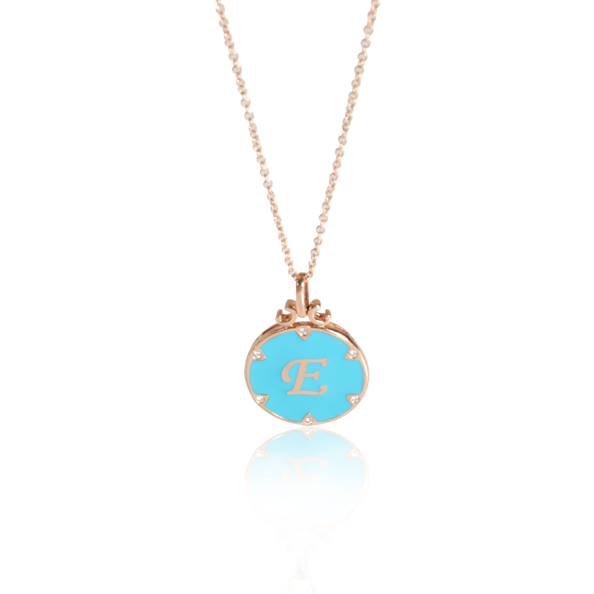 14K Rose Gold My Story Turquoise Enamel Letter E Pendant, .03 Ctw.