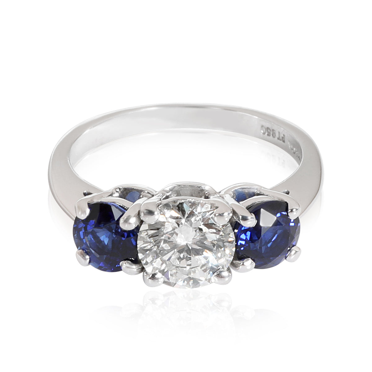 Tiffany & Co. Diamond Sapphire 3 Stone Ring in Platinum H VS1 0.92 CTW