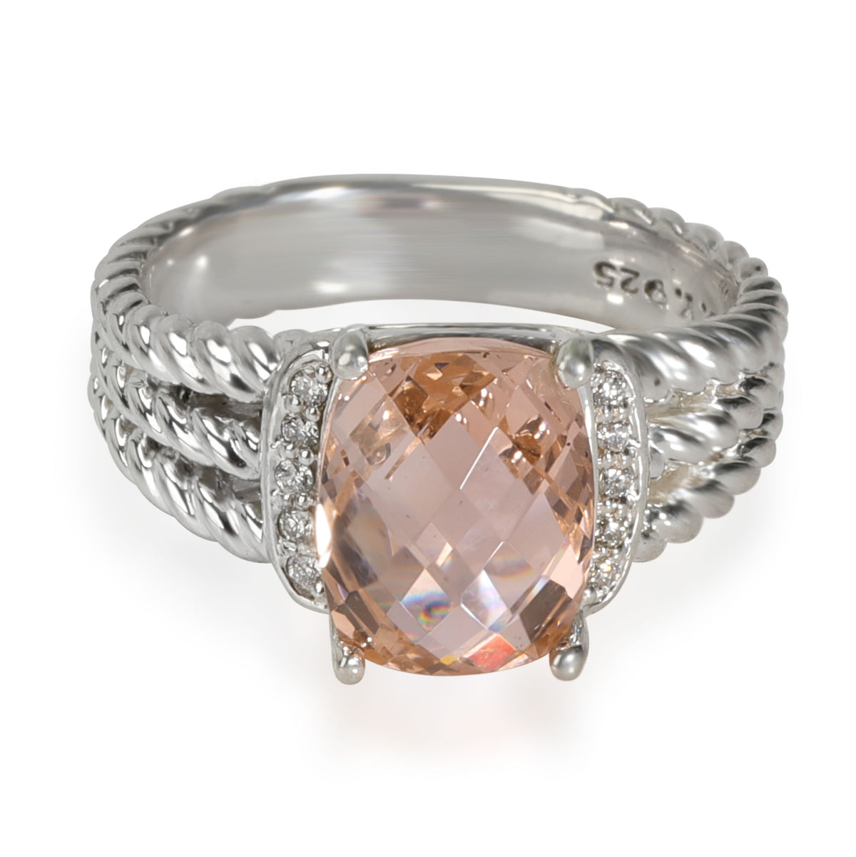 David Yurman Petite Wheaton Morganite Diamond Ring in Sterling Silver 0.08 CTW