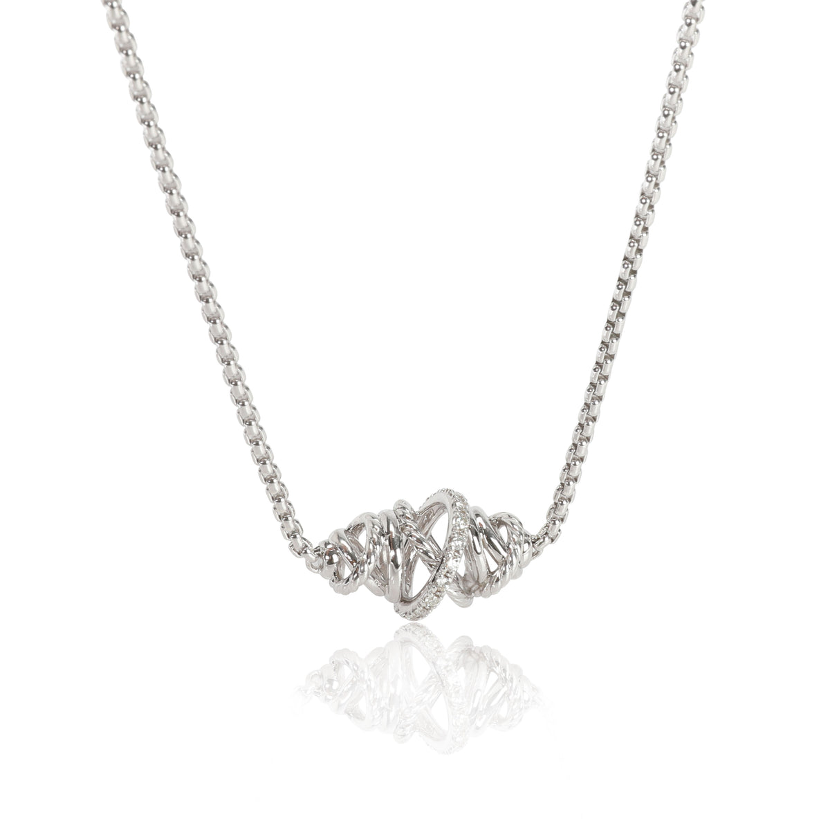 David Yurman Crossover Single Station Diamond Necklace in Sterling Silver 0.11