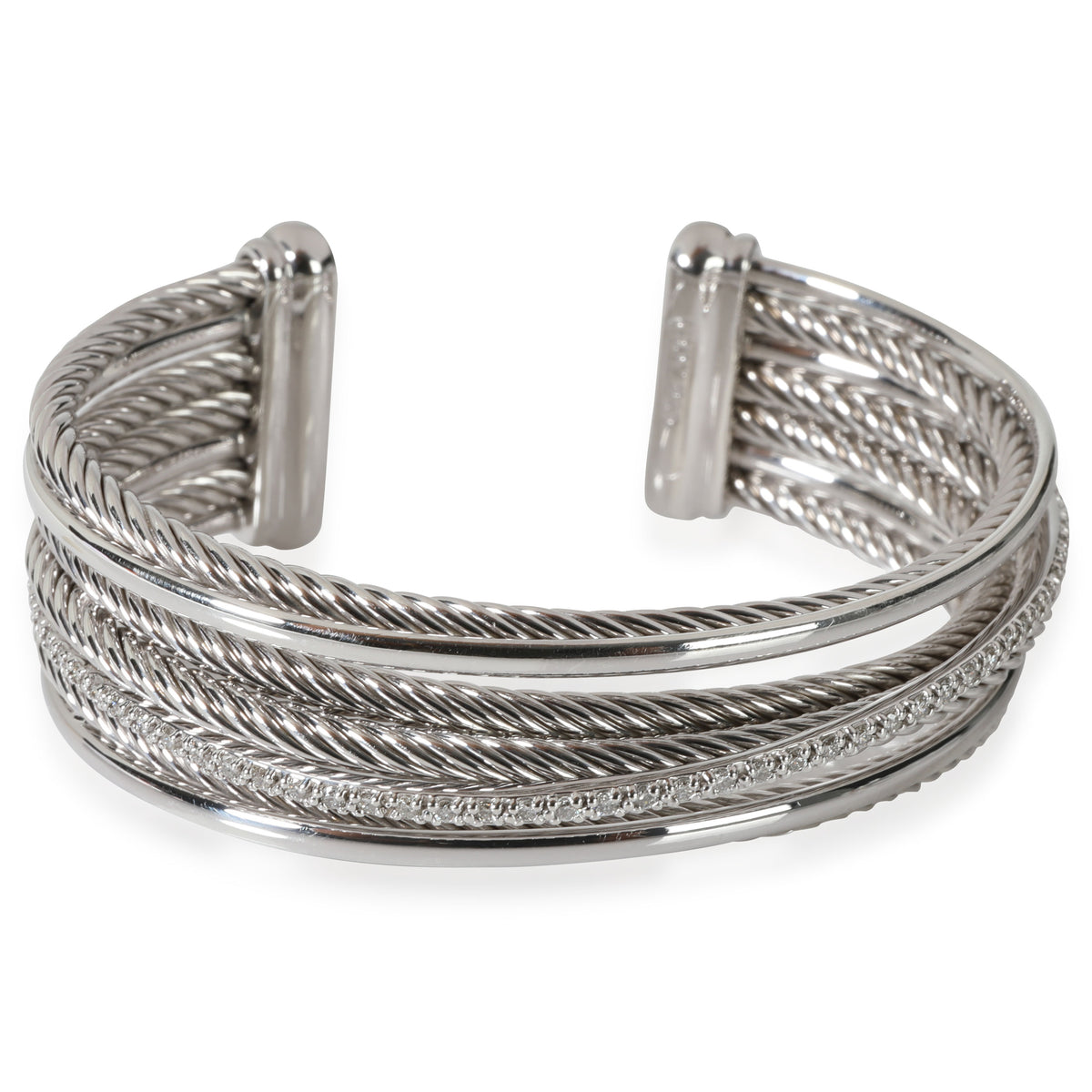 David Yurman Crossover Diamond Cuff in Sterling Silver 0.65 CTW