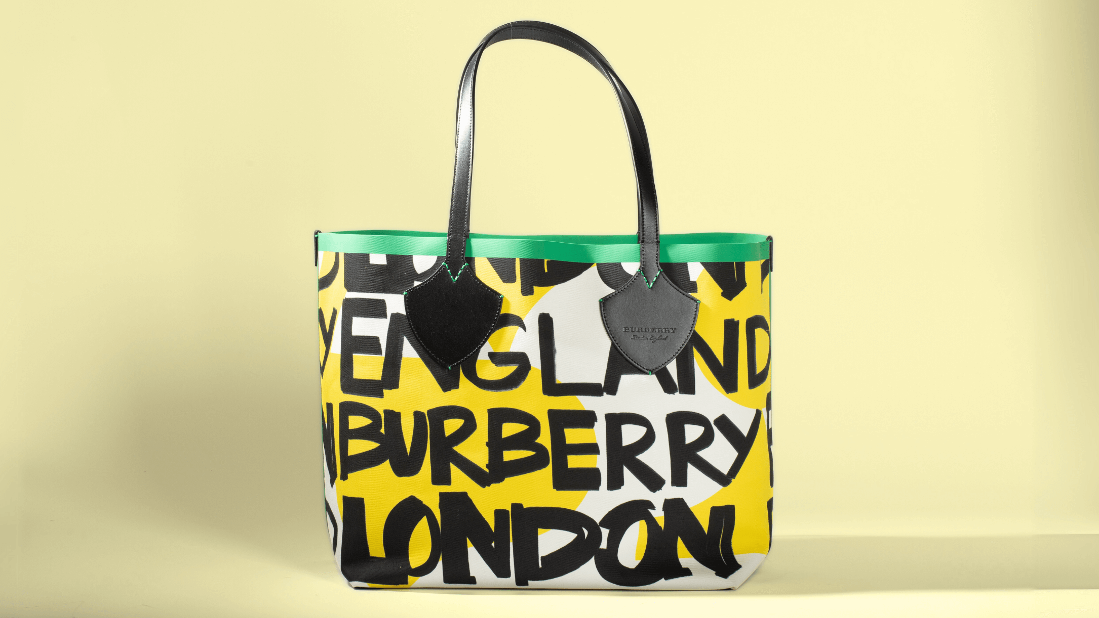 Burberry graffiti tote bag yellow background