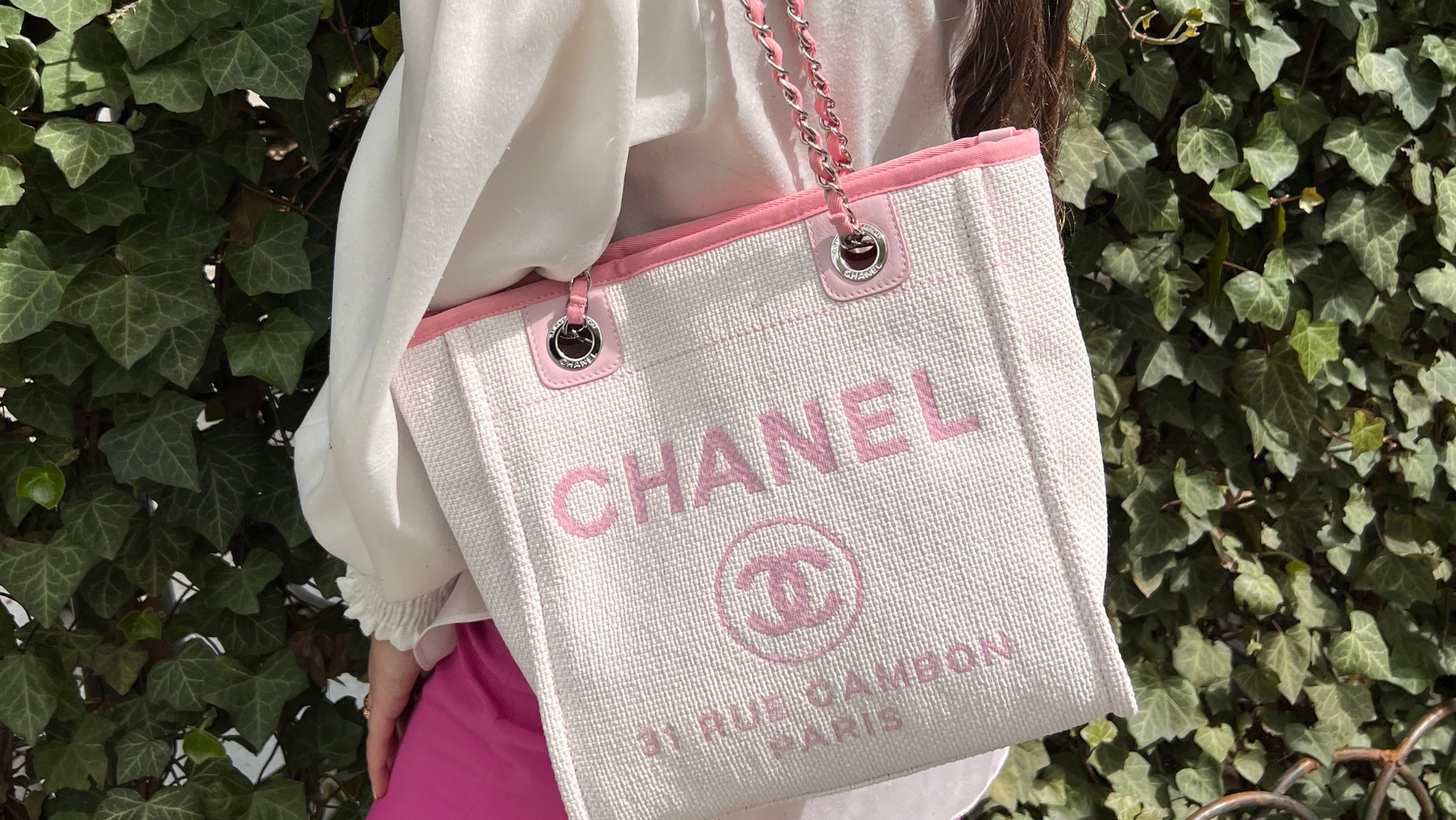 chanel canvas shopping tote bag